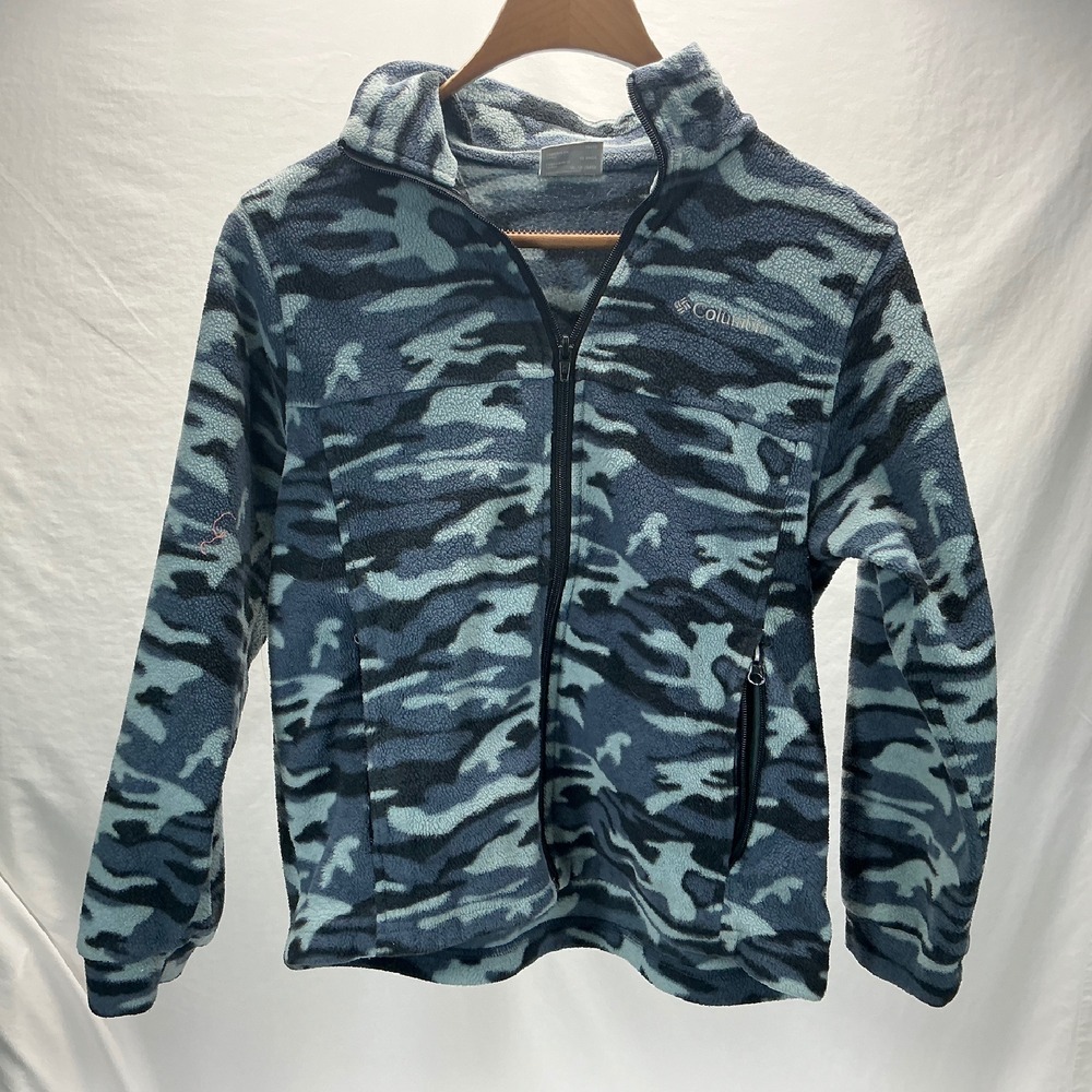 Columbia Fleece Jacket Camo‎ Full Zip Pockets Warm Blue Kids Size 10/12